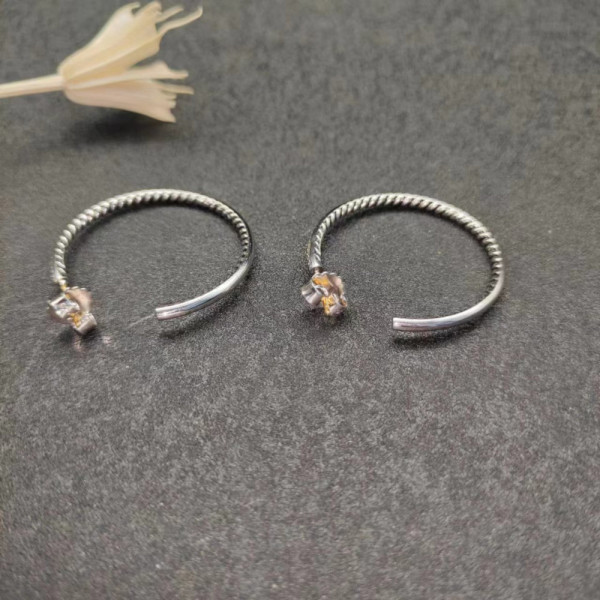 David Yurman Silver Cable Single Row Diamond Hoop Earrings