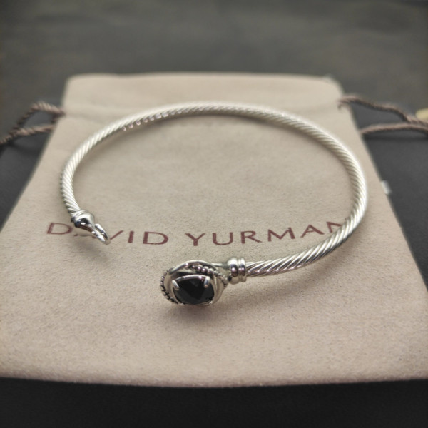 David Yurman 3mm Cable Classic Four-Point Black Diamond Cuff Bracelet