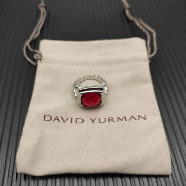 David Yurman Sterling Silver 14mm Square Red Diamond Ring