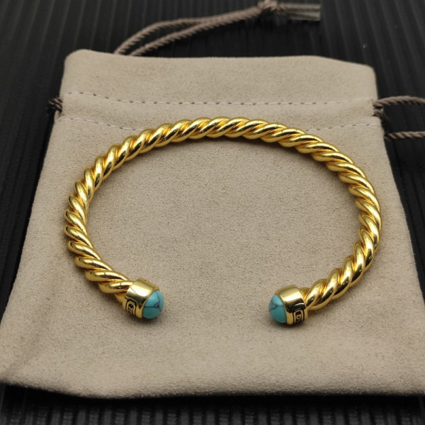 David Yurman 6mm Gold Turquoise Cable Cuff Bracelet