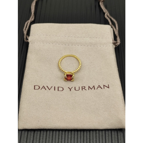 David Yurman Gold 8mm Four-Prong Red Diamond Ring