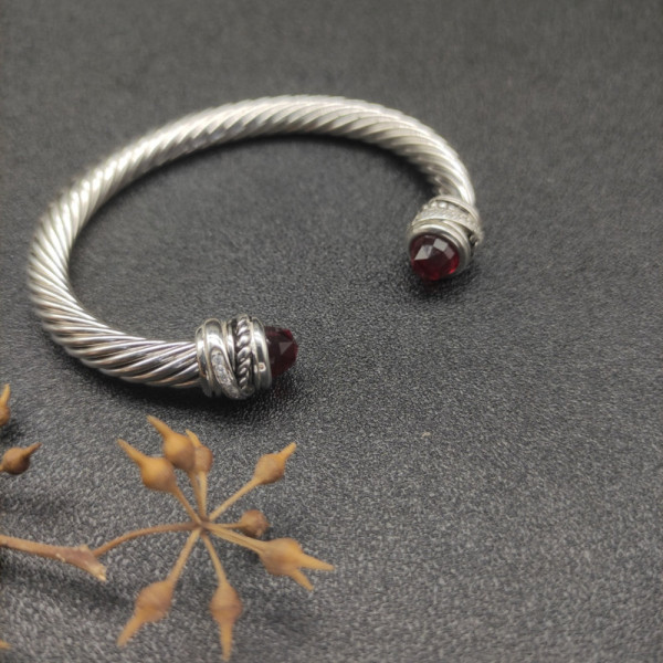 David Yurman 7mm Cable Bracelet with Rotating Red Pav&Atilde;&copy; End Caps