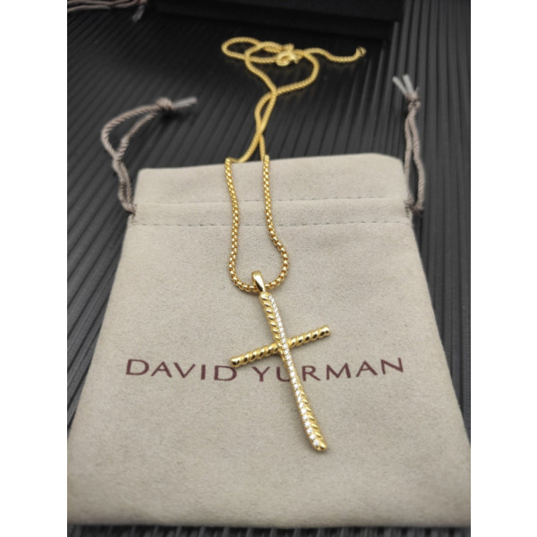 David Yurman Gold-Tone Diamond Cross Pendant Necklace