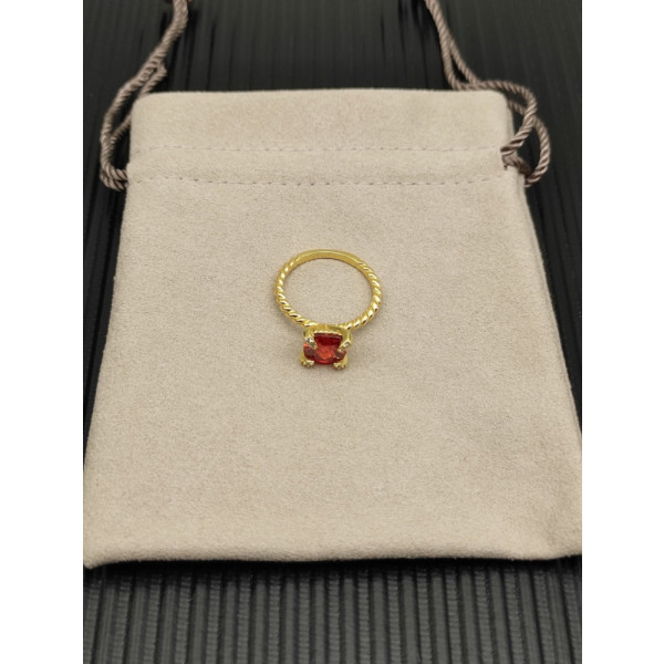 David Yurman Gold 8mm Four-Prong Red Diamond Ring