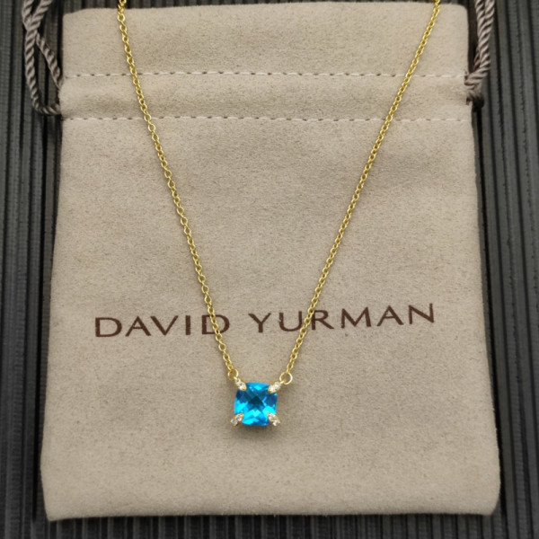 David Yurman Gold 8mm Four-Prong Blue Diamond Necklace
