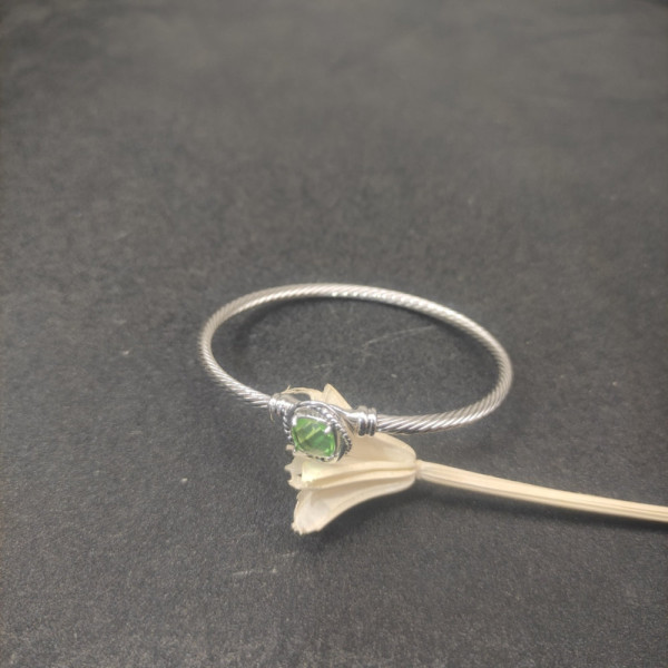 David Yurman 3mm Cable Classic Four-Point Green Diamond Cuff Bracelet