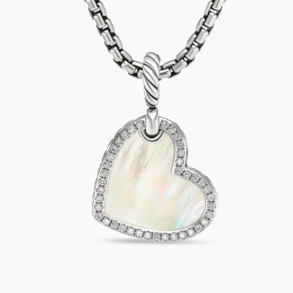 David Yurman Silver Heart White Mother-of-Pearl Necklace, 2mm Chain, 45+5cm Adjustable Length