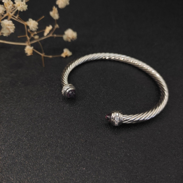 David Yurman 5mm Cable Classics Purple Gemstone End Cuff Bracelet