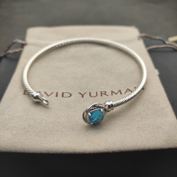 David Yurman 3mm Cable Wire Square Blue Diamond Bangle Bracelet