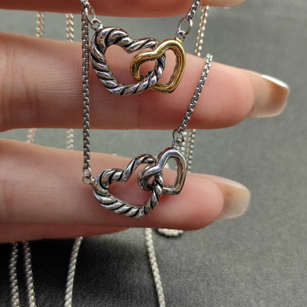 David Yurman Silver Double Heart Clasp Necklace, 1.5mm Chain, 45+5cm Adjustable Length