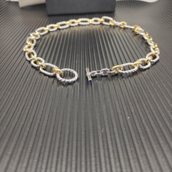 David Yurman Gold and Silver Cable Blue Sapphire Necklace 50cm