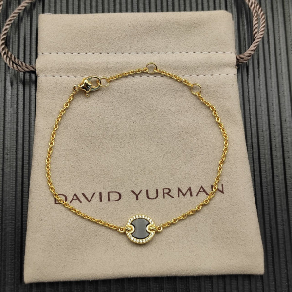 David Yurman Gold Pav&Atilde;&copy; Black Onyx Round Charm Bracelet