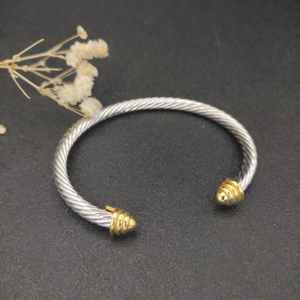 David Yurman 5mm Gold-Tone Cable Cuff Bracelet with Smooth Round End Caps