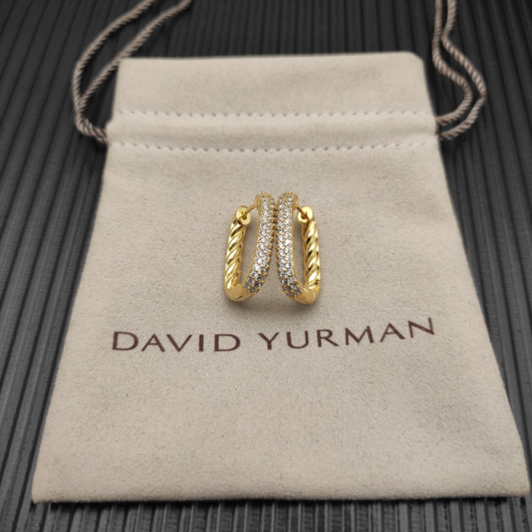 David Yurman Gold 24.3&Atilde;15.9mm Pav&Atilde;&copy; Hoop Earrings