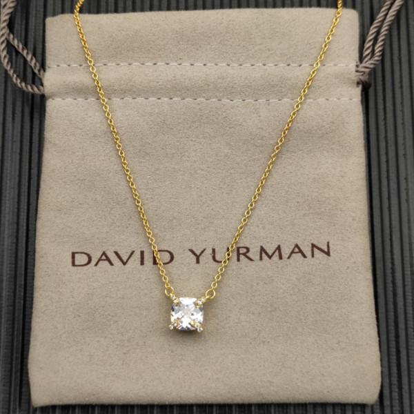 David Yurman Gold 8mm Four-Prong White Diamond Necklace