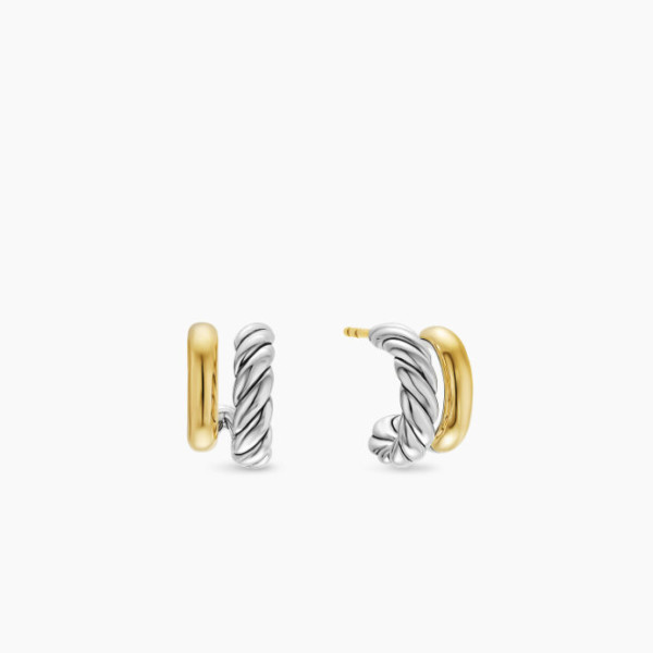David Yurman Gold and Silver 13.5mm Double Hoop Embrace Earrings