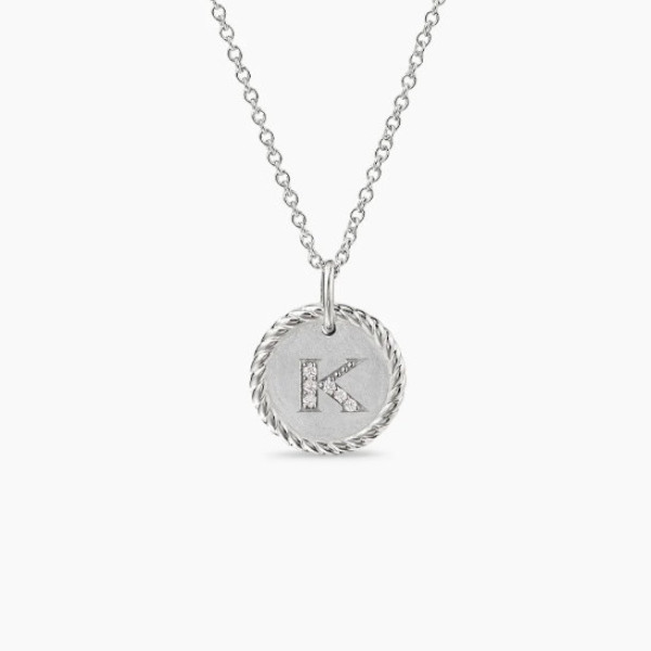 David Yurman Gold Diamond Initial K Disc Pendant Necklace