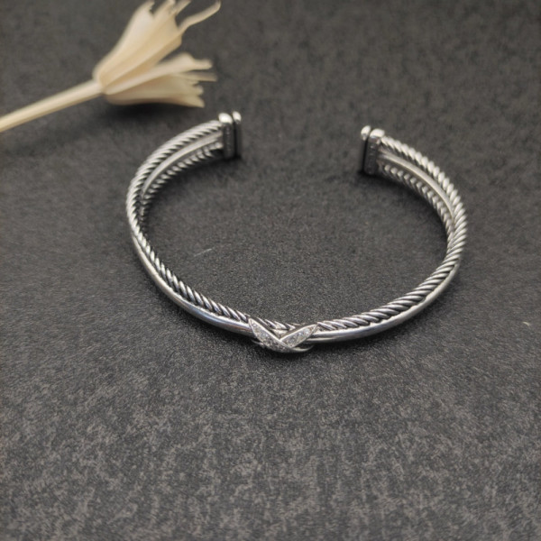 David Yurman 7mm Triple-Strand Cable Crossover X Bracelet with Diamonds