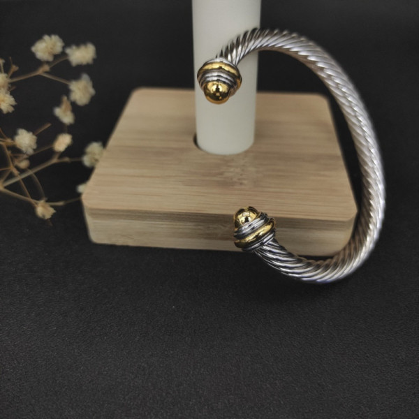 David Yurman 7mm Gold and Silver Dome-End Cable Cuff Bracelet