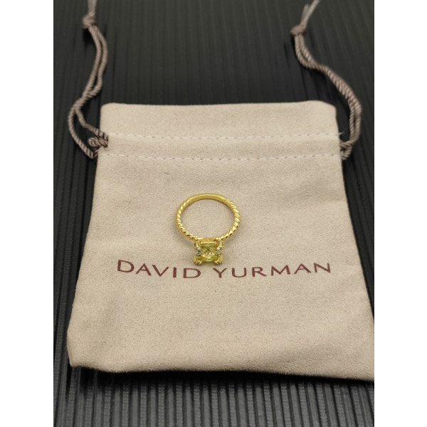 David Yurman Gold 8mm Four-Prong Green Diamond Ring