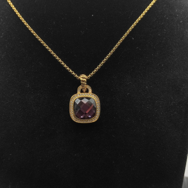 David Yurman Gold 14mm Square Purple Diamond Necklace