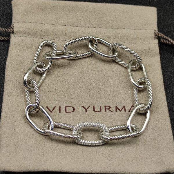David Yurman Silver Madison Chain Single Diamond Bracelet, 21cm