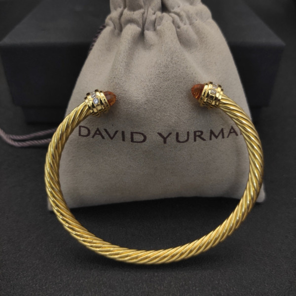 David Yurman 5mm Gold Cable Cuff Bracelet with Diamond-Accented Champagne Stone