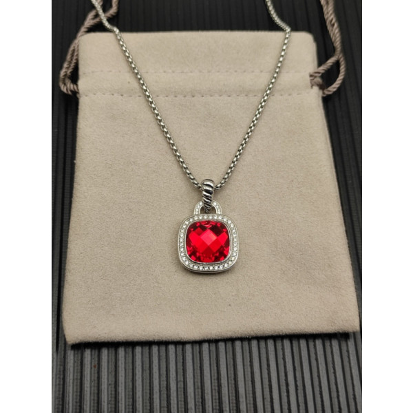 David Yurman 14mm Square Red Diamond Necklace