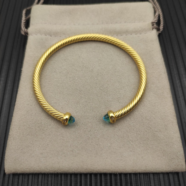David Yurman 4mm Gold Blue Diamond Bangle Bracelet