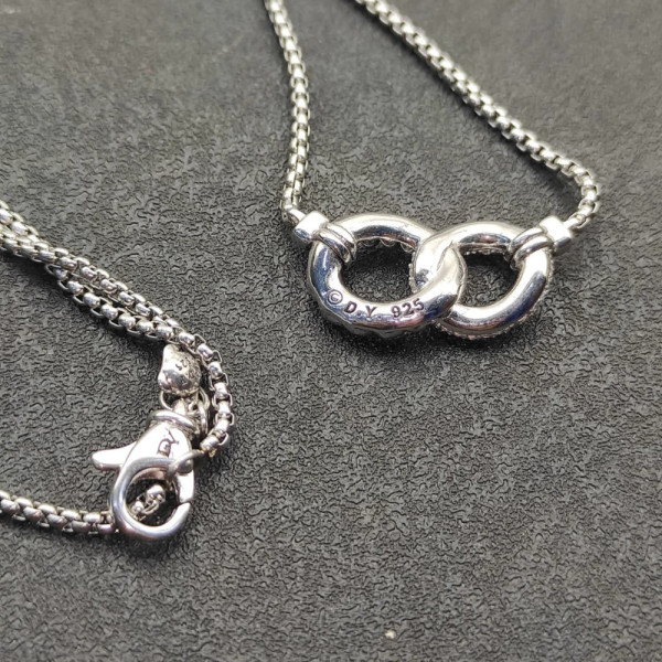 David Yurman Silver Diamond Equestrian Link Necklace, 2mm Chain, 45+5cm Adjustable Length