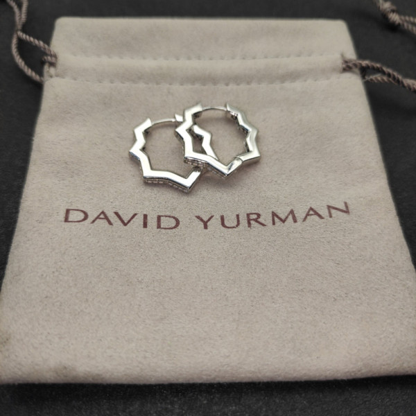 David Yurman 22.8&Atilde;2.6mm Silver Pav&Atilde;&copy; Hexagon Earrings