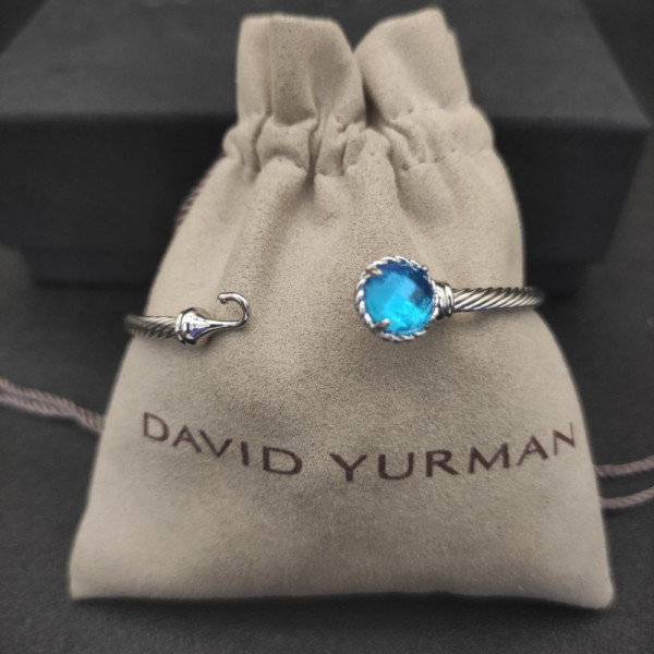 David Yurman 3mm Blue Diamond Cable Cuff Bracelet