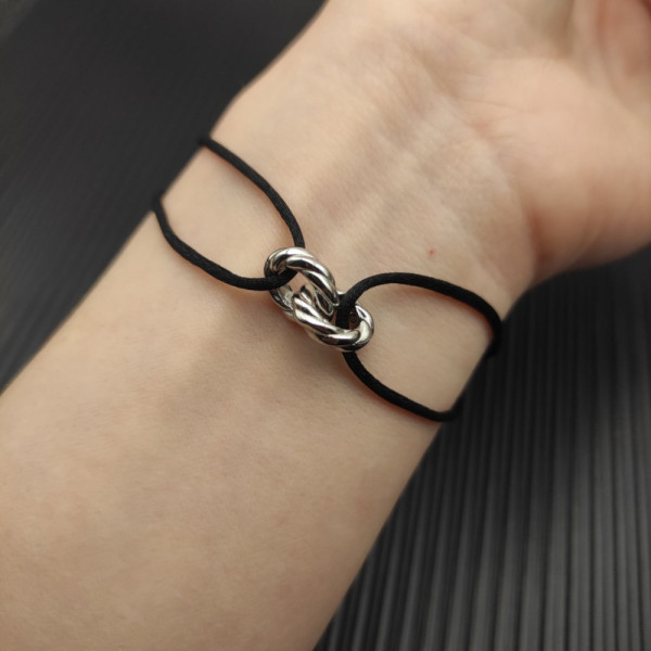David Yurman Black Double Ring Sterling Silver Nylon Cord Bracelet