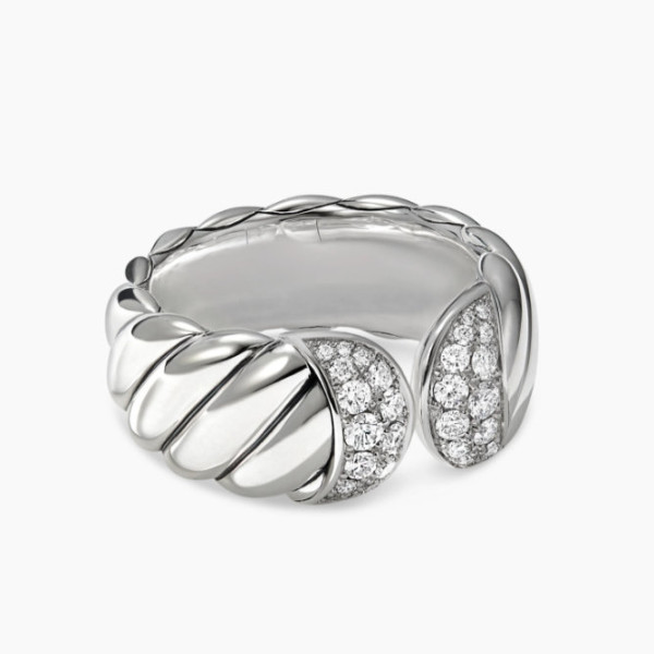 David Yurman Silver-Tone 10mm Diamond Spiral Ring