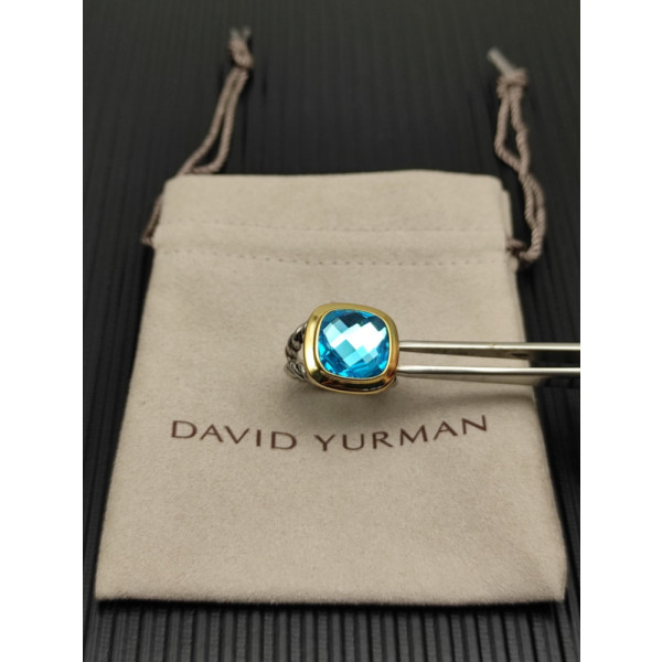 David Yurman Gold and Silver 14mm Square Blue Diamond Ring