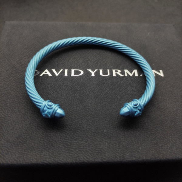 David Yurman 5mm Light Blue Colorful Enamel Cuff Bracelet, Fits Wrist Size 16cm - 20cm