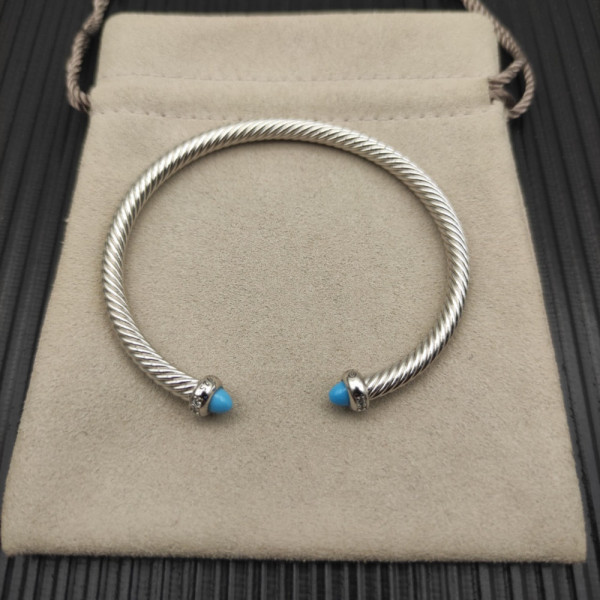 David Yurman 4mm Sterling Silver Turquoise Diamond Bangle Bracelet