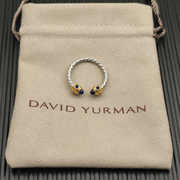 David Yurman 2.3mm Gold and Silver Renaissance Blue Chalcedony Pav&Atilde;&copy; Diamond Ring
