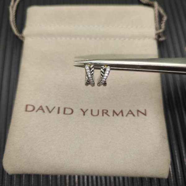 David Yurman 12.4mm Sterling Silver Diamond Wrap Single Wire Earrings
