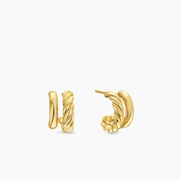 David Yurman Gold 13.5mm Double Hoop Embrace Earrings