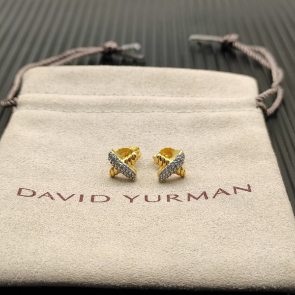 David Yurman Gold X Pav&Atilde;&copy; Diamond Stud Earrings
