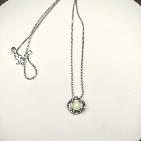 David Yurman 7mm Cable Twist Square Green Diamond Pendant Necklace, 1.5mm Chain, Length 45cm + 5cm