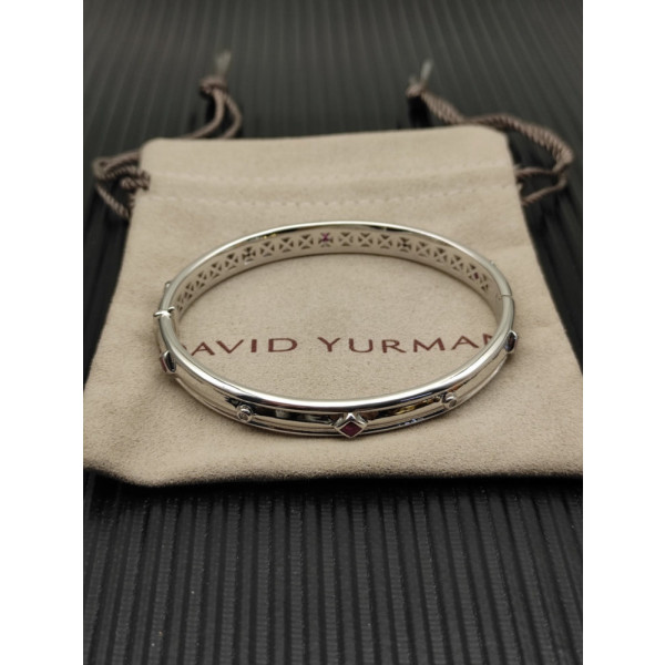 David Yurman 8mm Silver Pav&Atilde;&copy; Red Diamond Renaissance Band Bracelet