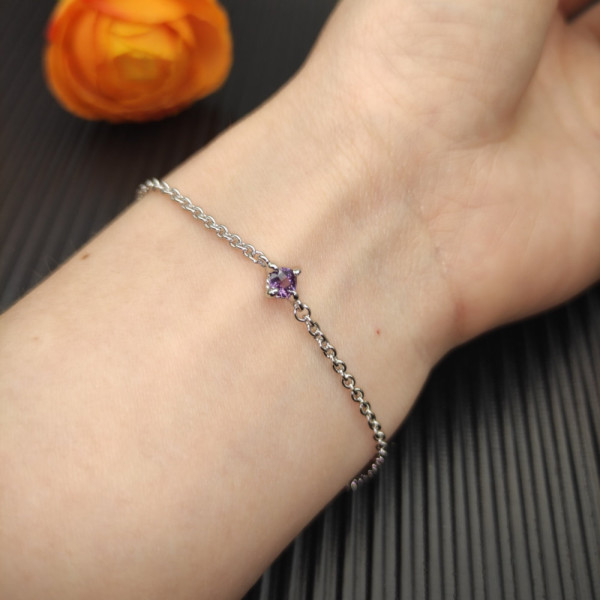 David Yurman 4mm Sterling Silver Single Stone Purple Diamond Bracelet