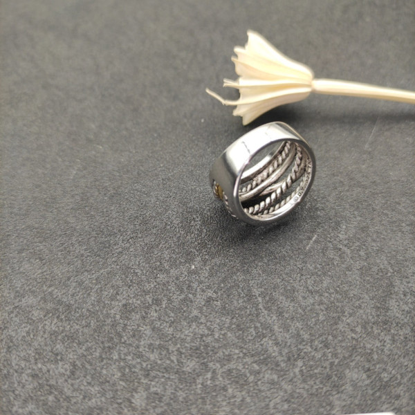David Yurman Gold and Silver Double Cylinder Cross Ring