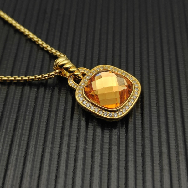 David Yurman Gold 14mm Square Champagne Diamond Necklace