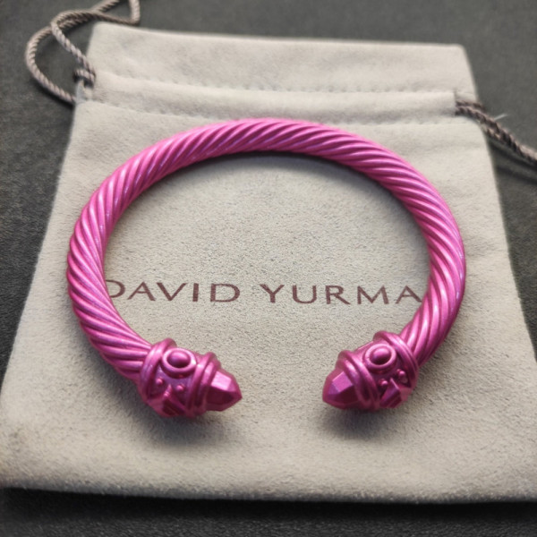 David Yurman 7mm Rose Red Colorful Enamel Cuff Bracelet, Fits Wrist Size 16cm - 20cm