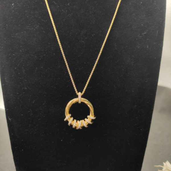David Yurman Gold Rotating Hook Diamond Pendant Necklace, 1.5mm Chain, Length 45cm + 5cm
