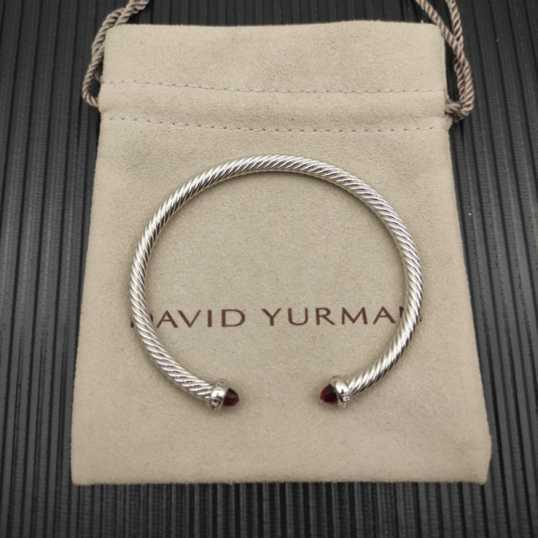 David Yurman 4mm Sterling Silver Red Diamond Bangle Bracelet