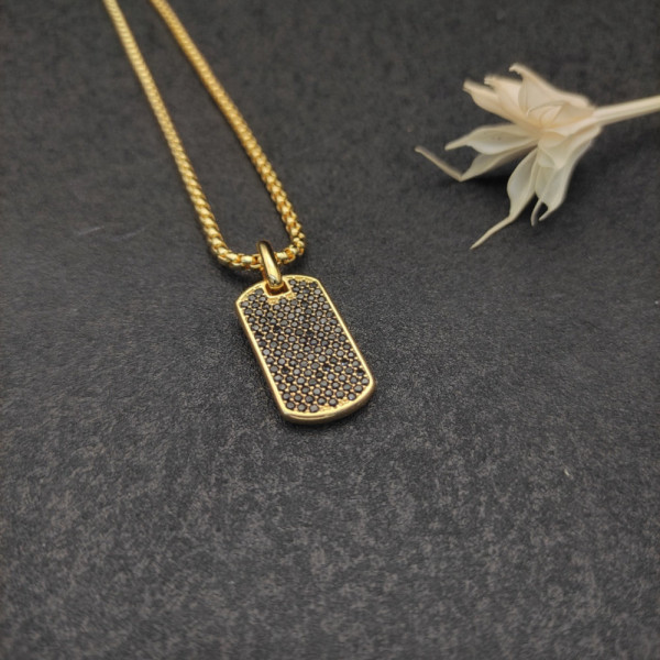 David Yurman Gold Tone Pav&Atilde;&copy; Black Diamond Tag Necklace